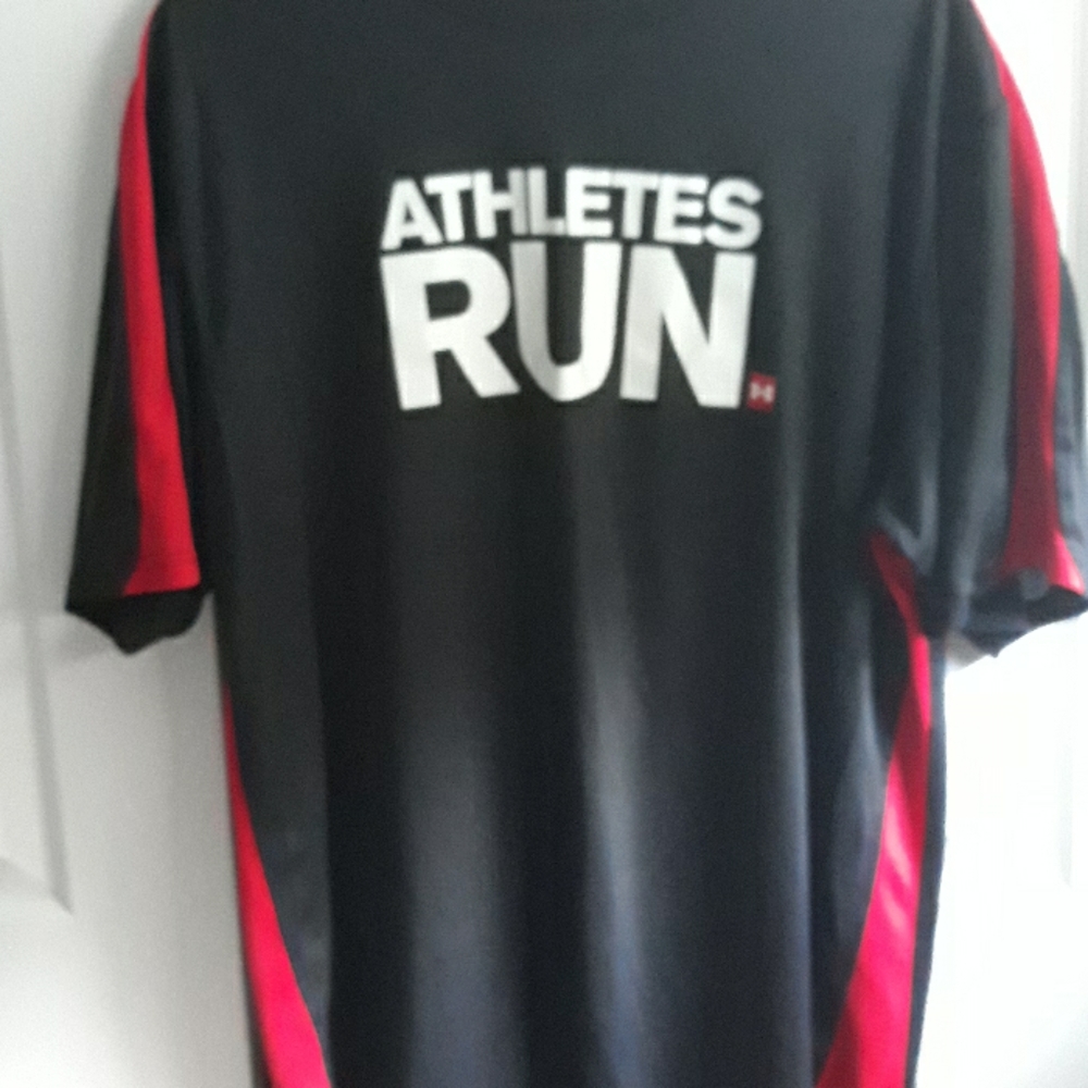 Red and black sleeveless athletic shirt